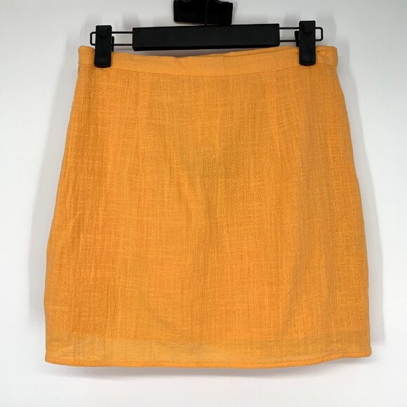 H&M Skirt Orange Crepe Gathered Ruched Mini Lined Summer NWT - Picture 5 of 8